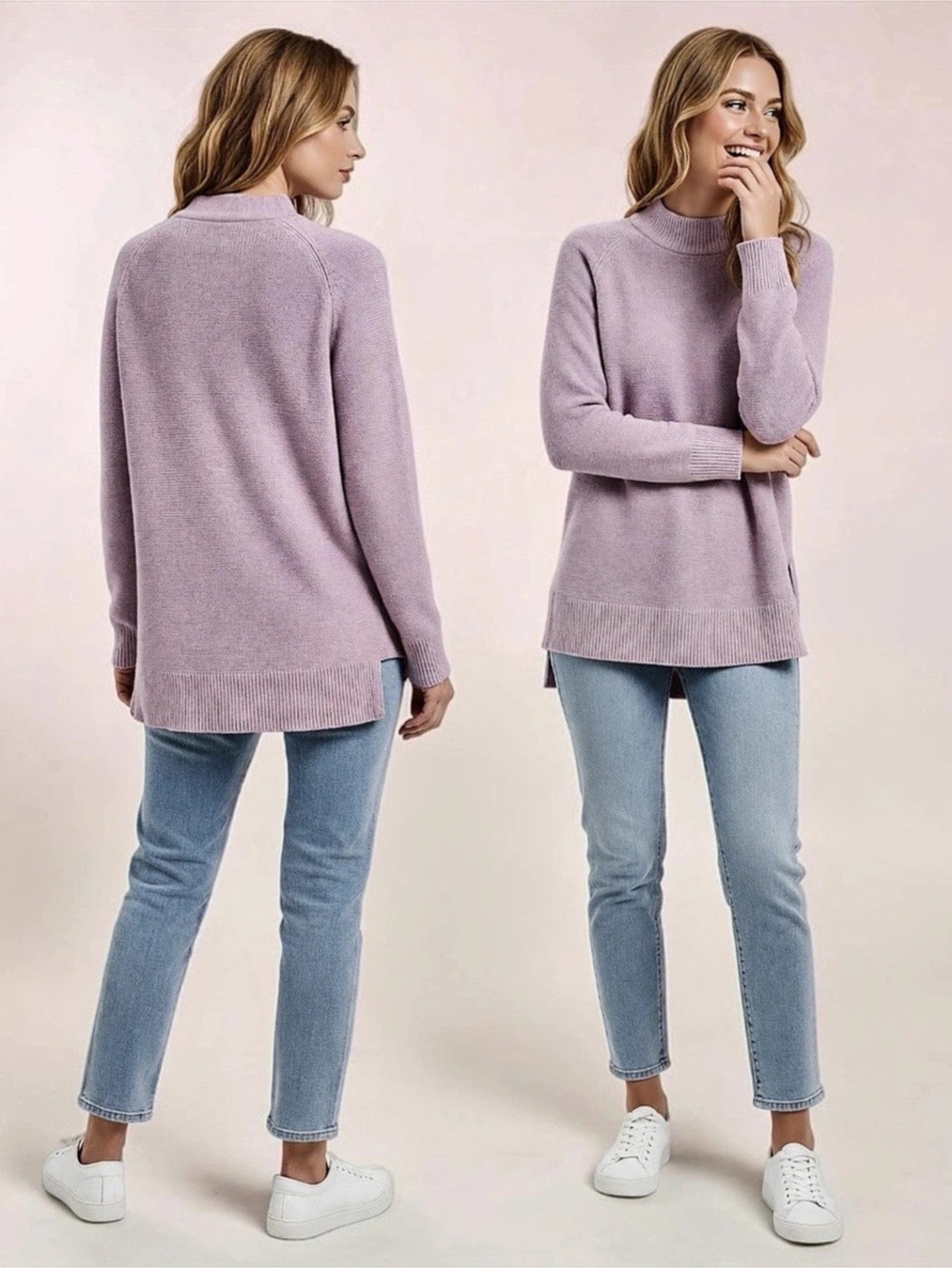 Kinross Women’s Chiffon Pink Garter Stitch Funnel Neck Sweater Size Small